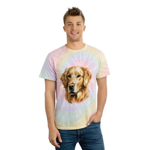 Golden Retriever Color Portrait "Hazy Rainbow" Tie-Dye Tee - Image 4