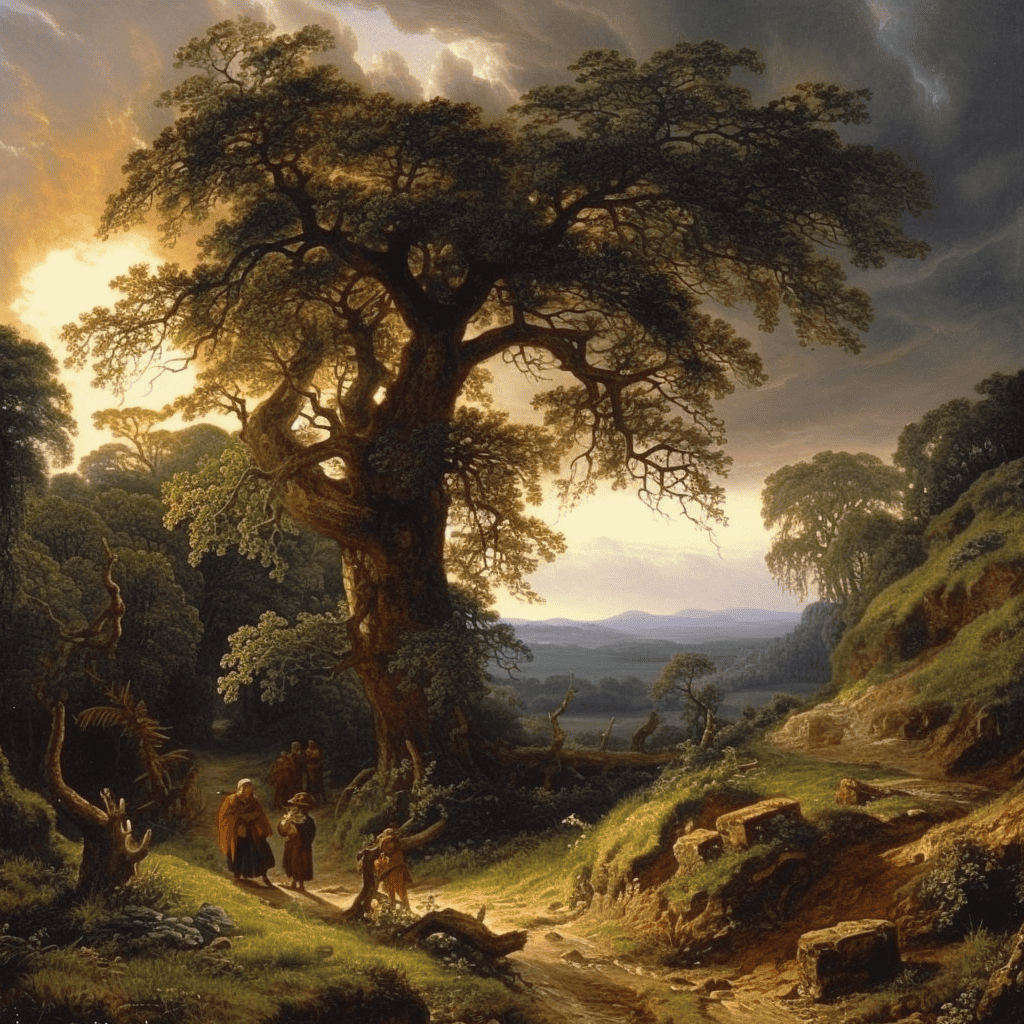 Romanticism painting of a country scene