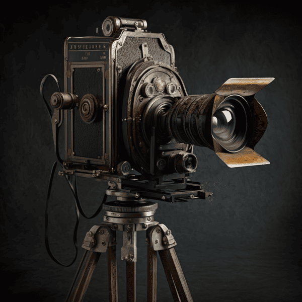 Old movie camera on a tripod